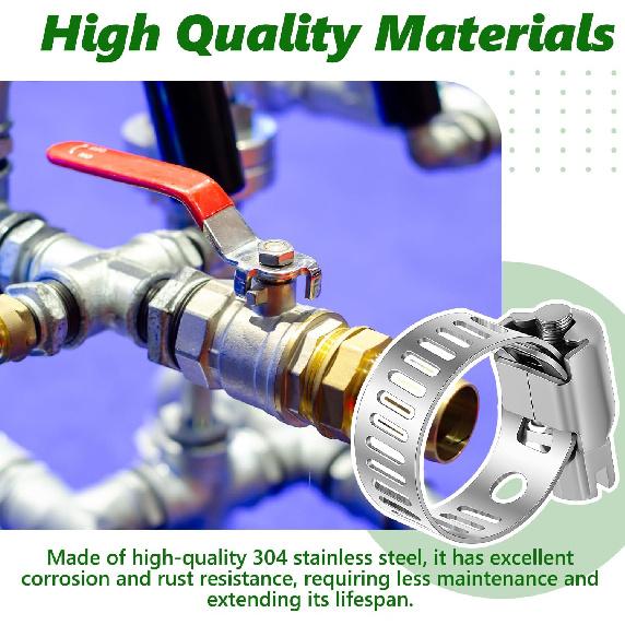 50 Pcs Stainless Steel Hose Clamps 3/8 Inch To 5/8 Inch (10-16mm) 304 Stainless Steel Worm Gear Metal Hose Clamps for Pipe, Intercooler, Plumbing,