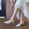 Weiches Leder Perlen Wort mit vielseitigem quadratischem Kopf Temperament High Heels Damen dicker Absatz Mary Jane Einzelne Schuhe