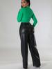 New Autumn Winter PU Women's Wide Leg Pocket Casual Leather Pants