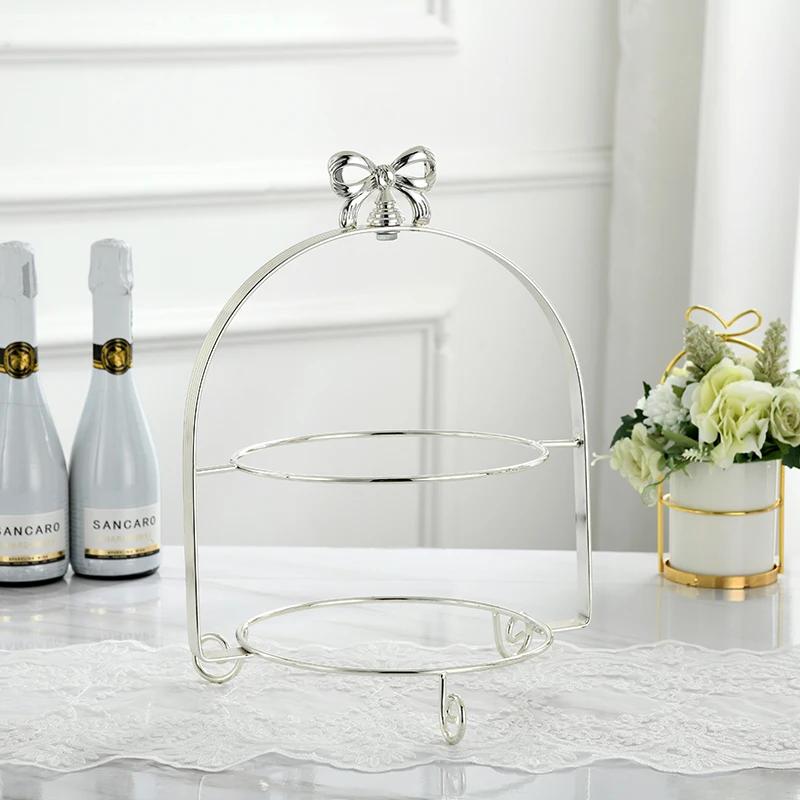Single Layer Two Layers Three Layers Bow Metal Cake Stand Gold Silver Round Pearl Dessert Cake Pan Fruit Tray Display Stand