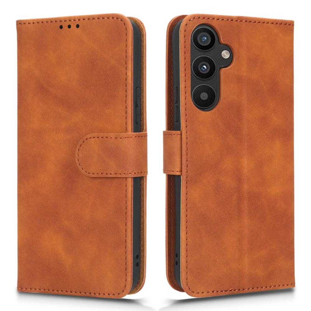 

For Samsung Galaxy A34 5G Shockproof Phone Case Skin-Touch Feeling Cell Phone Cover Stand Wallet Brown