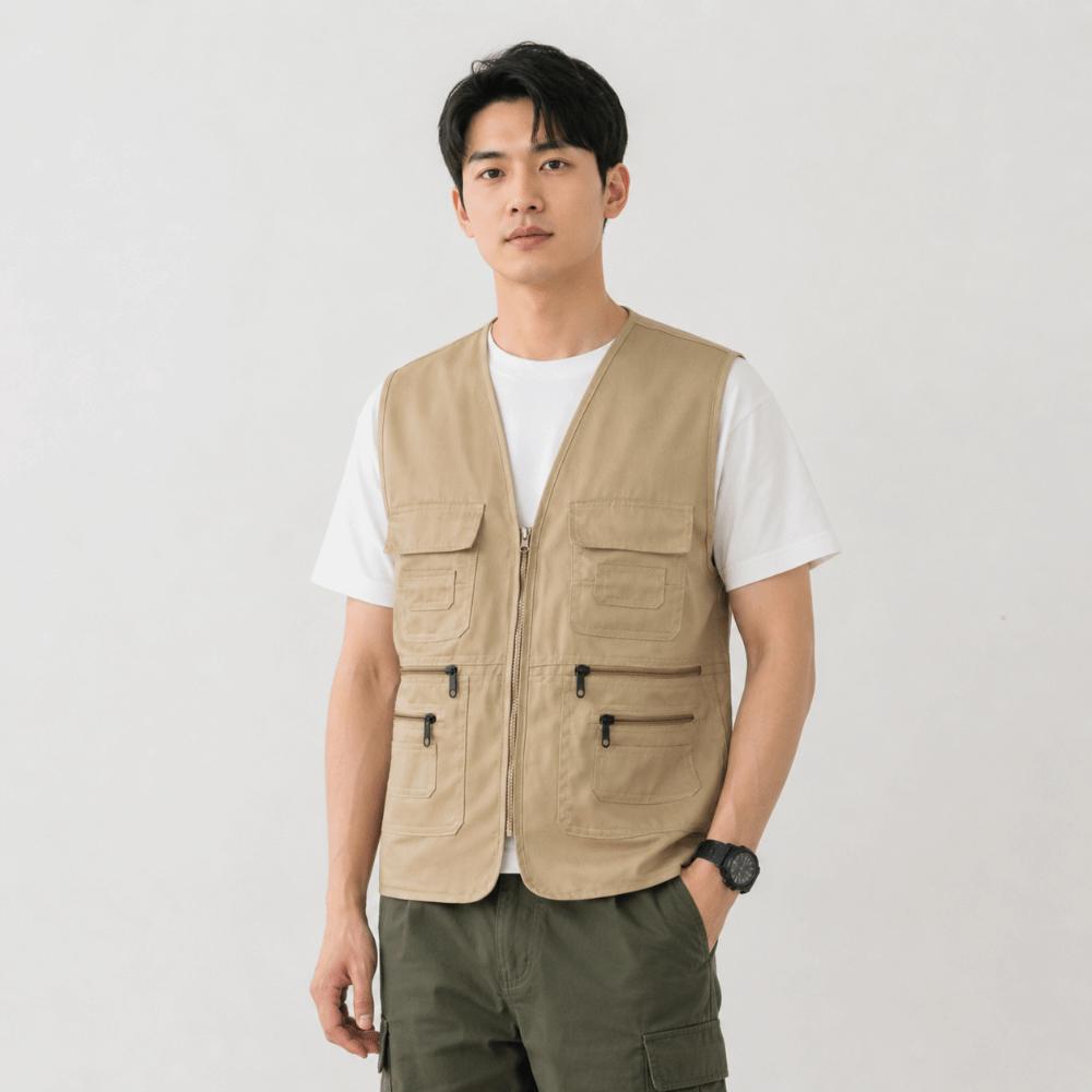 V Neck Cargo Vest Zip Up Outdoor Vest Durable Fishing Vest  Hiking