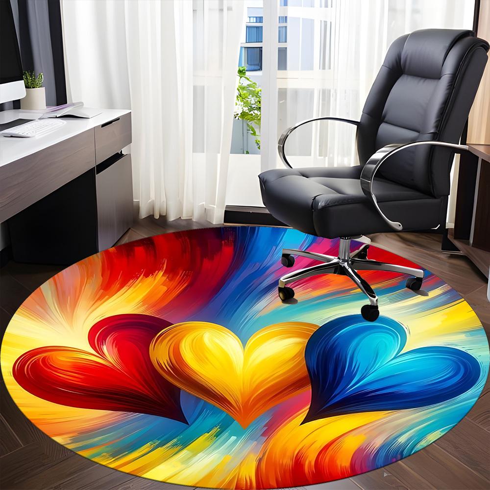 1pc Heart Colors Office Round Area Rug, Indoor Mat Suitable ForOffice, Under Office Chairs Bedroom Living Room Home Decor T216