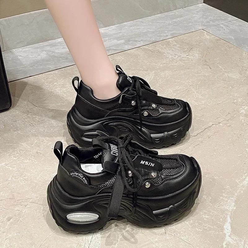 7.5CM New 2025 Summer Women Platform Sneakers Thick Bottom Breathable Mesh Casual Chunky Shoes High Heel Sports Dad Shoes Woman