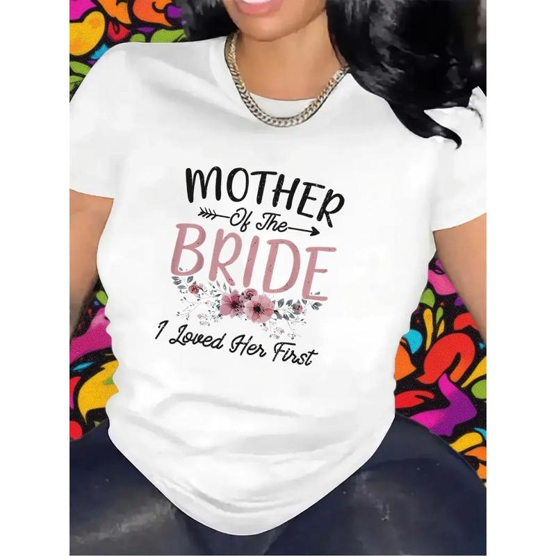 Women's Mother of The Bride Floral Graphic Tee Crew Neck Short Sleeve Wedding Casual Top