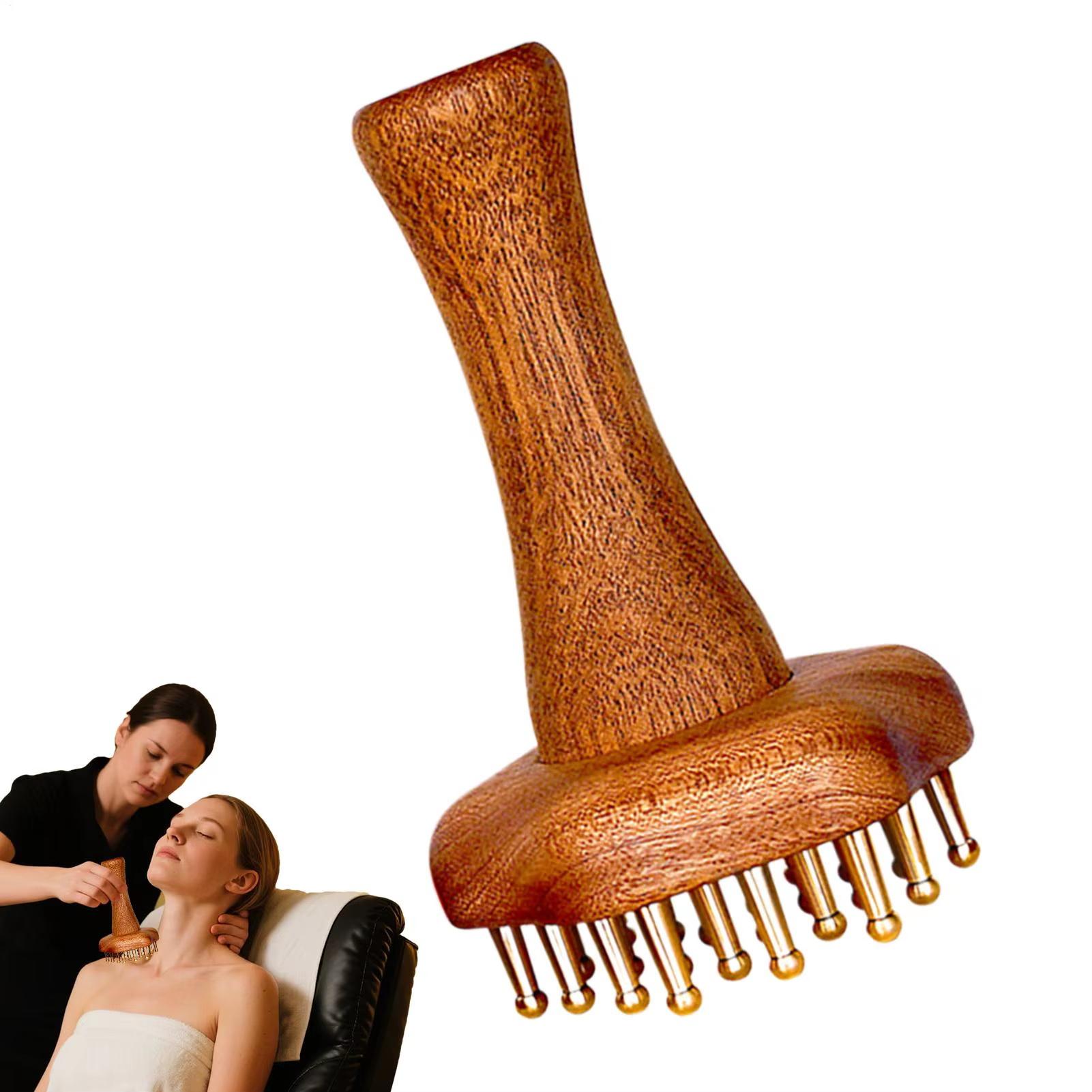 Brass Meridian-Brush With Long Sandalwood Handle For Body Massage Suitable For Legs Abdomen And Back Brass 24 Teeth хаки