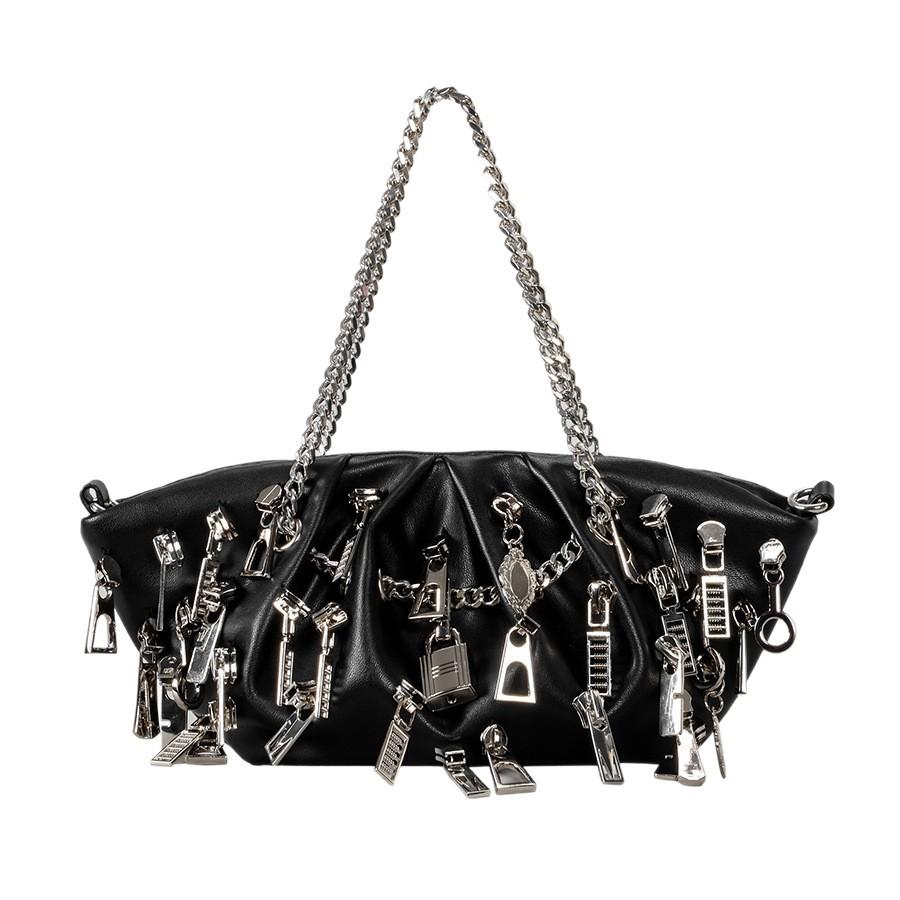 Punk Falten Knödel Achseltasche Mehrfach-Reißverschlusskopf Dekorative Damen-Schultertasche Babes Tragetasche