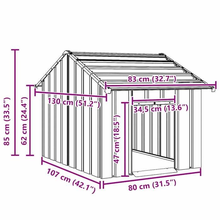 VidaXL Niche pour chien avec toit noir 83x130x85 cm acier galvanisé, cage de chien, abri pour chien, cage pour animaux de 4100915