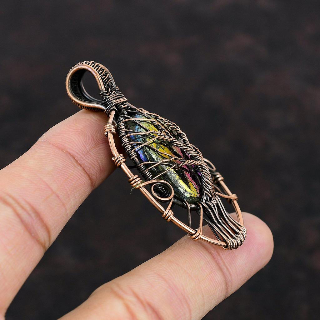 Tree Of Life Mystic Fire Labradorite Pendant Copper Wire Wrapped Pendant Handmade Copper Jewelry Gemstone Pendant Designer Jewelry For Gift