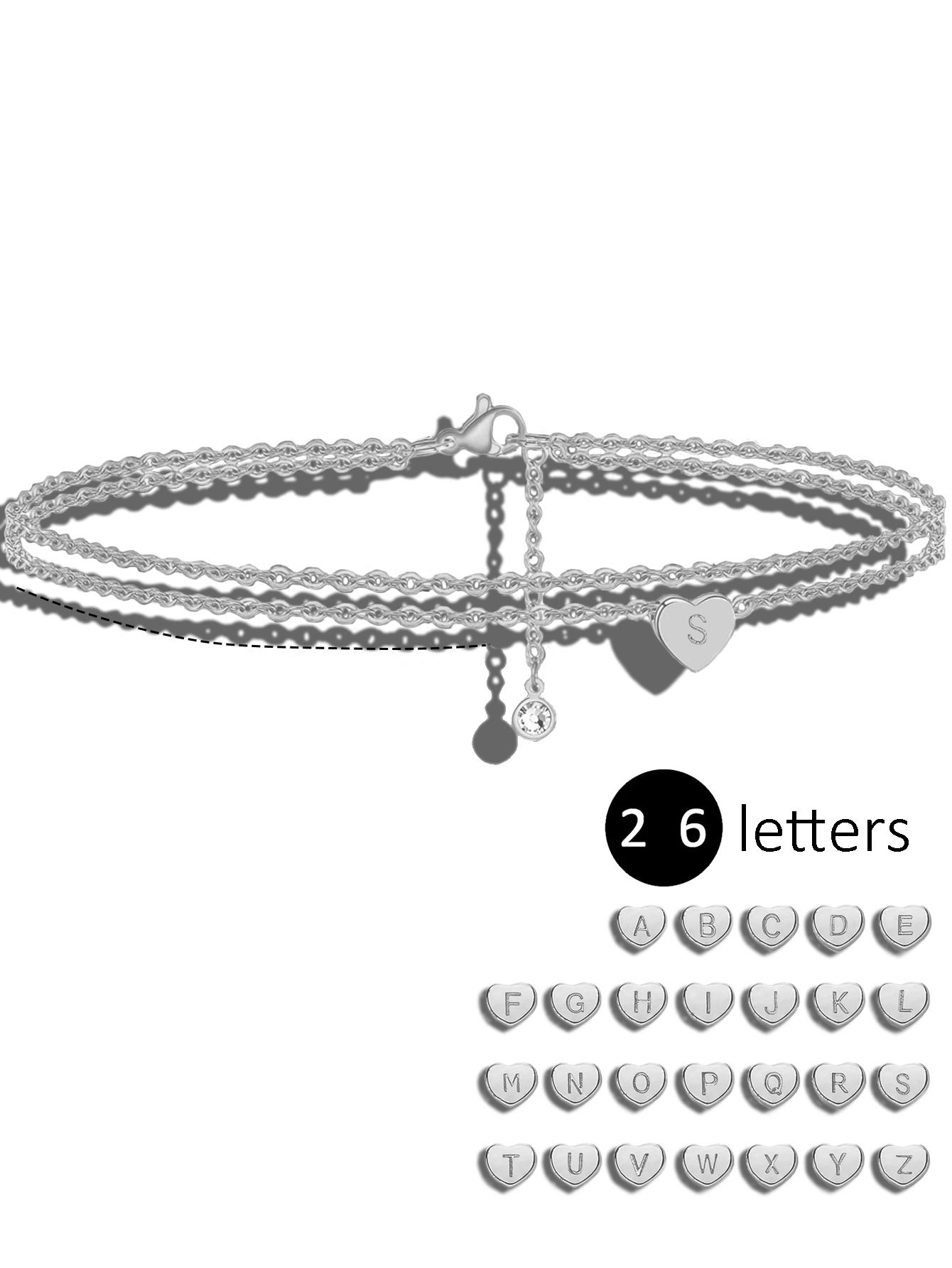 

LNCHRAN Stainless steel plated 18K gold low allergy copper heart letter tail chain with zircon detail decorative bracelet A