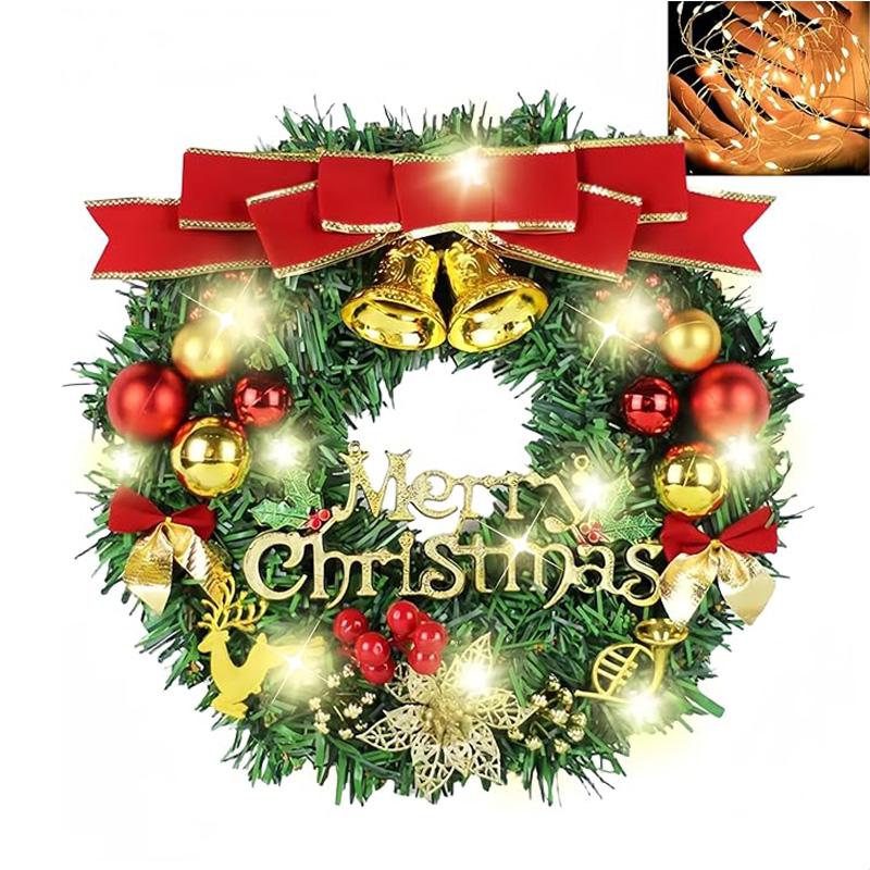 30CM Weihnachtskranz Haustür Hängende Ornamente Künstlicher Kranz Glocke Geschenk Schleife Sterne für Weihnachtsbaum Heim Fensterdeko