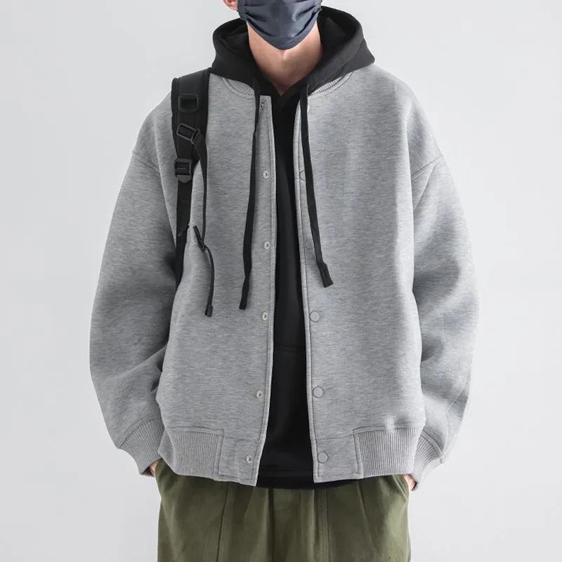 

Large Size Men s Plush Plush Thickened Baseball Uniform Jacket Autumn and Winter Trendy Brand Loose Casual Jacket L серый