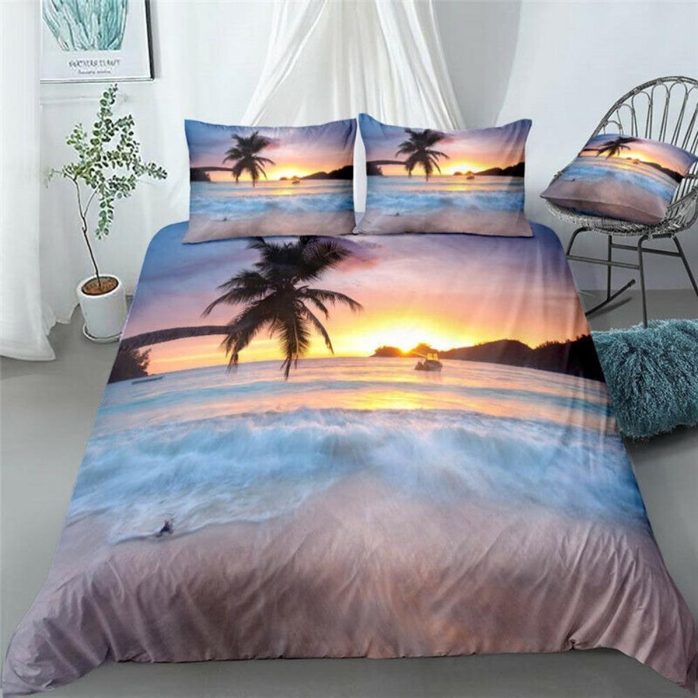 3D Seascape Muster Bettwäscheset Stranddruck Bettbezug Kissenbezug Jugendliche Einzelbett Bettwäsche Geschenk