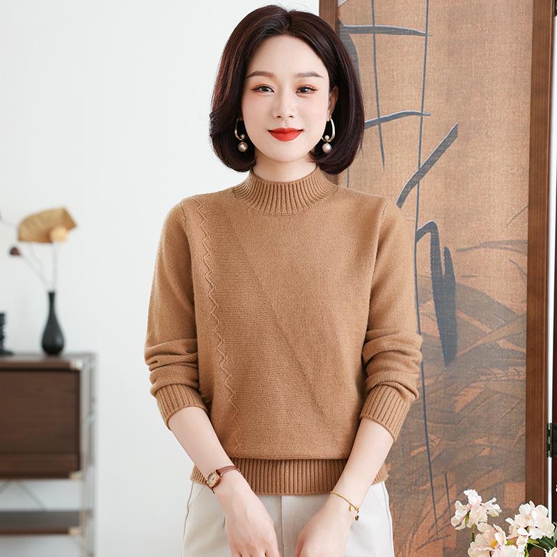 

Стильный однотонный свитер с полувысоким воротником для женщин среднего и пожилого возраста 3XL (130-145 lbs)