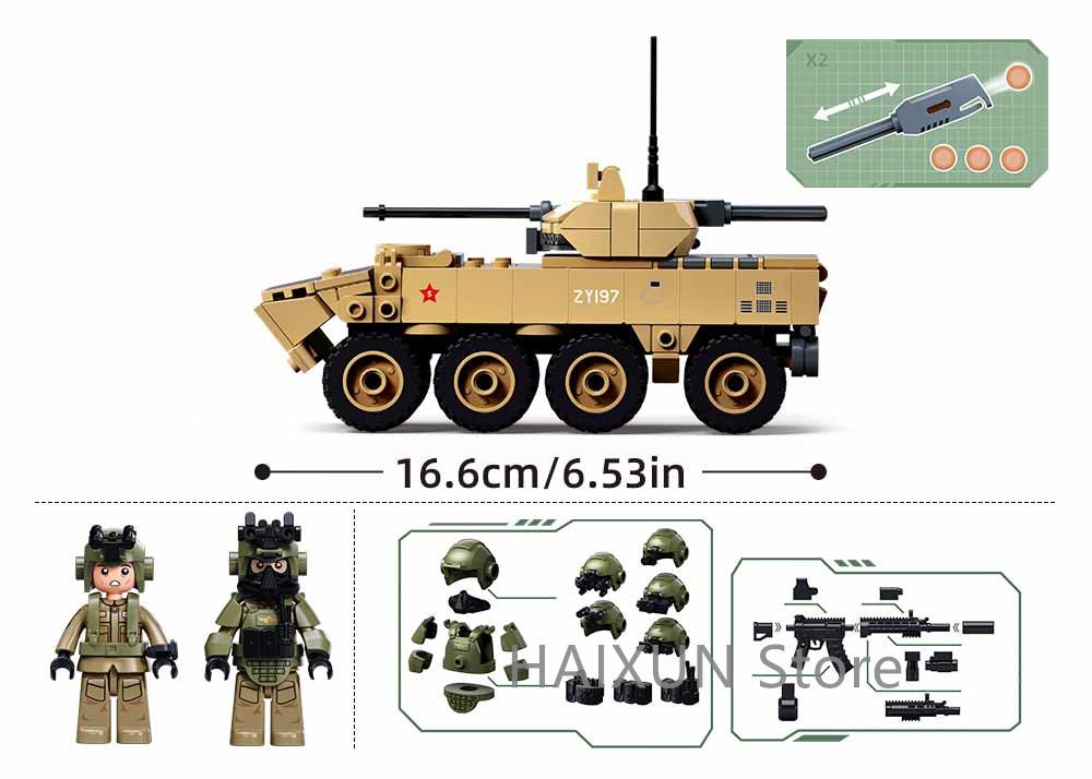 Zbl-19S Wheeled Infantry Fighting Vehicle Construction Blocks Set1:44 Scale Military Armored Vehicle Blocks Plaything With 2 Minifigures