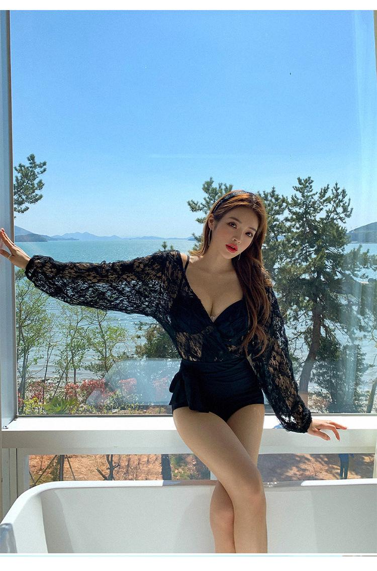 High Waist Long Sleeve One-Piece Swimwear - Slimming & Tummy Concealing M