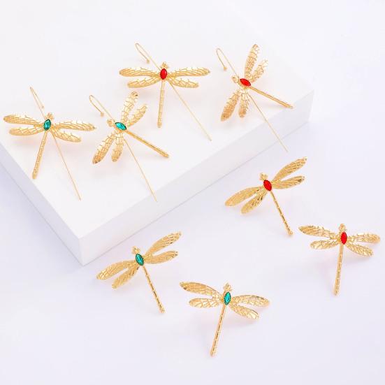 Dragonfly Ear Stud Animal-Inspired Jewelry with Red Green Faux Gem Accents Vintage Style Earrings Unique Gift for Women