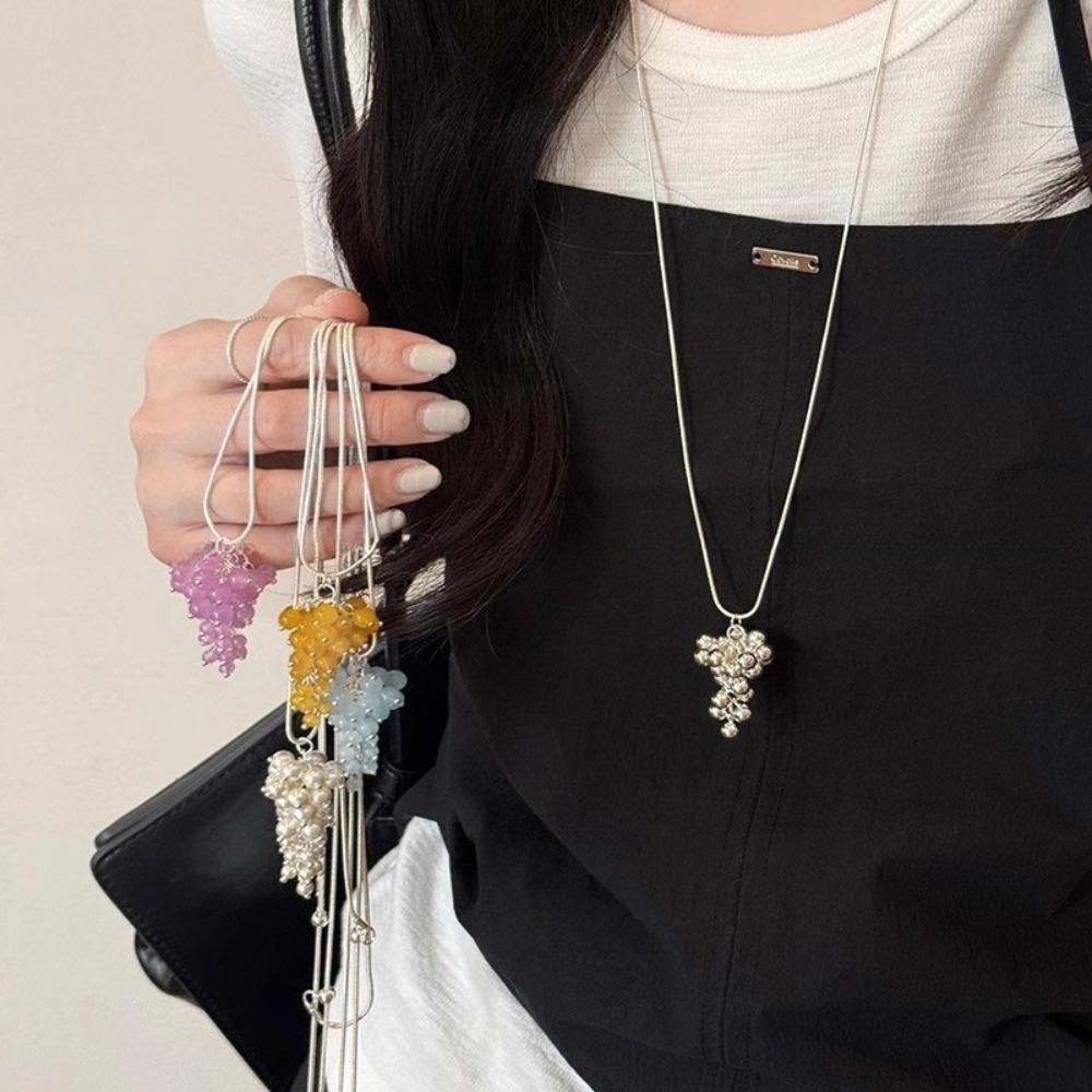 Vintage Grapes Pendant Necklace Jewelry Pearl Grape Sweater Chain Grape Cluster Necklace  Gift