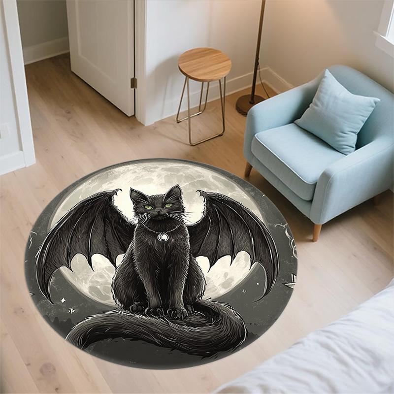 Moon Animals  Round Area Rug,Carpet Rug for Living Room Bedroom Sofa Playroom Decor,Non-slip Floor Mat