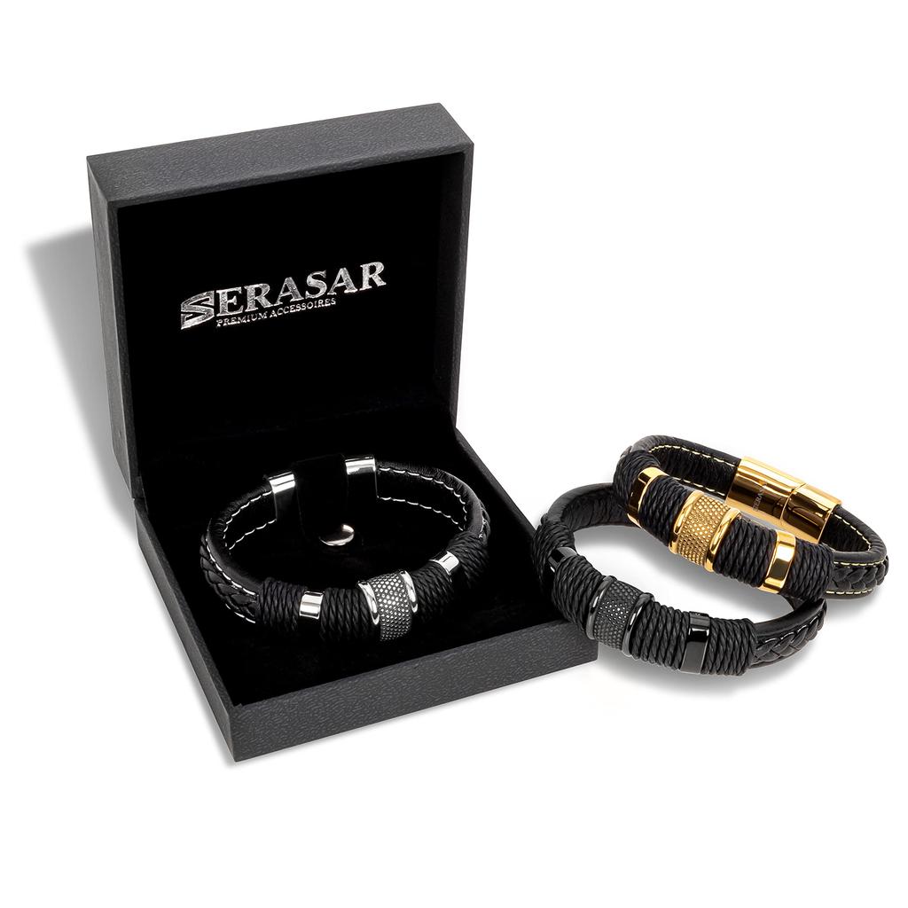 Accessories 17cm Gold Bracelet Leather Bangle Arm Jewelry Braided Wrap Chain Bracelet [SERASAR] Men's