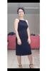 Women's Big Size Dress Rope Strap Below Knee Combed Cotton Viscose Black Pencil Dress