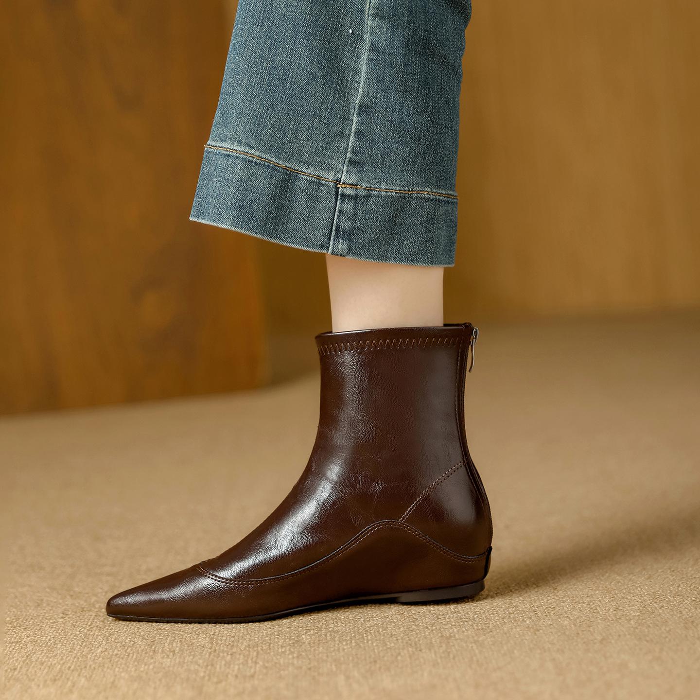 

Ретро британский стиль остроносые тонкие ботинки 2025 осень и зима новые мягкая кожа модные универсальные на внутренней платформе короткие ботинки ботильоны 40