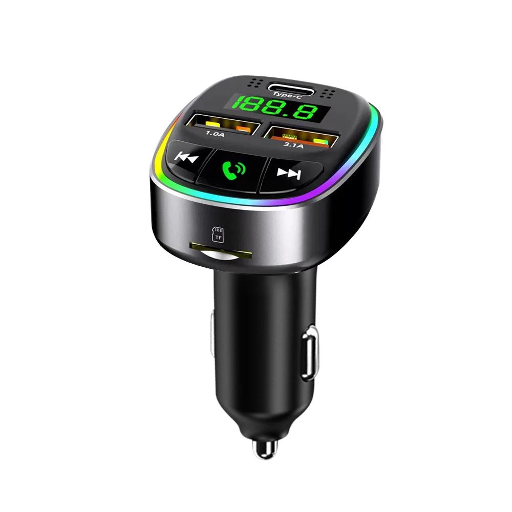 Bluetooth 5.0 FM Transmitter Car MP3 Modulator Player Handsfree Audio Receiver PD+USB Phone Charger With 3 In 1 Charge Cable
