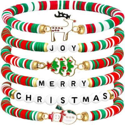 Christmas Bracelets 6 Pack Polymer Clay Jewelry Merry Christmas for Women Teens Girl Gifts