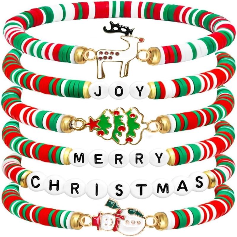 

Рождественские браслеты 6 штук Ювелирные изделия из полимерной глины Счастливого Рождества для женщин, подростков, девочек, подарки