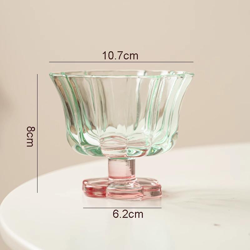 Creative Glass Flower Shaped Cup High Footed Yogurt Cup Dessert Cup Milk Beverage Cups Juice Cups Household Cute Water Cups