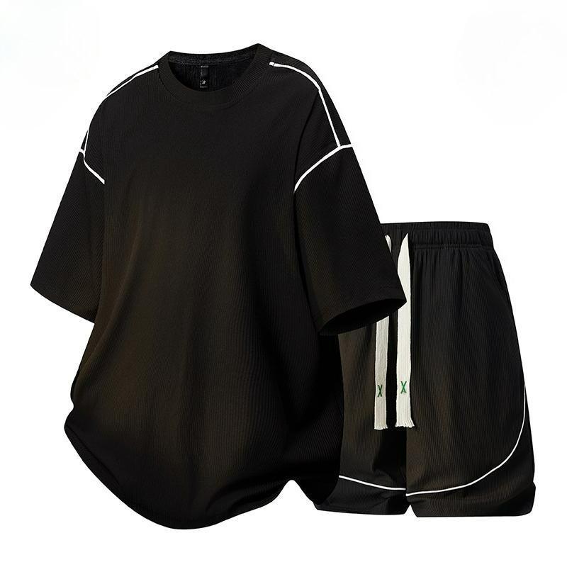 Summer Design Ice Silk Suit Men's Round Neck Loose Short-sleeved Shorts Two-piece Suit