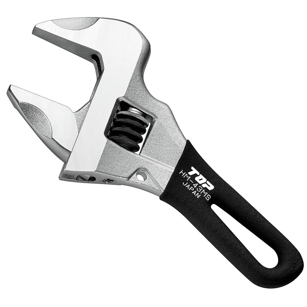 TOP Industrial Adjustable Short Work Made In Japan (TOP) Zero-Back Wrench, Wide, 0-43mm Opening, Black, Zero-Back Worm, HM-43MSBK, Tsubame-Sanjo,