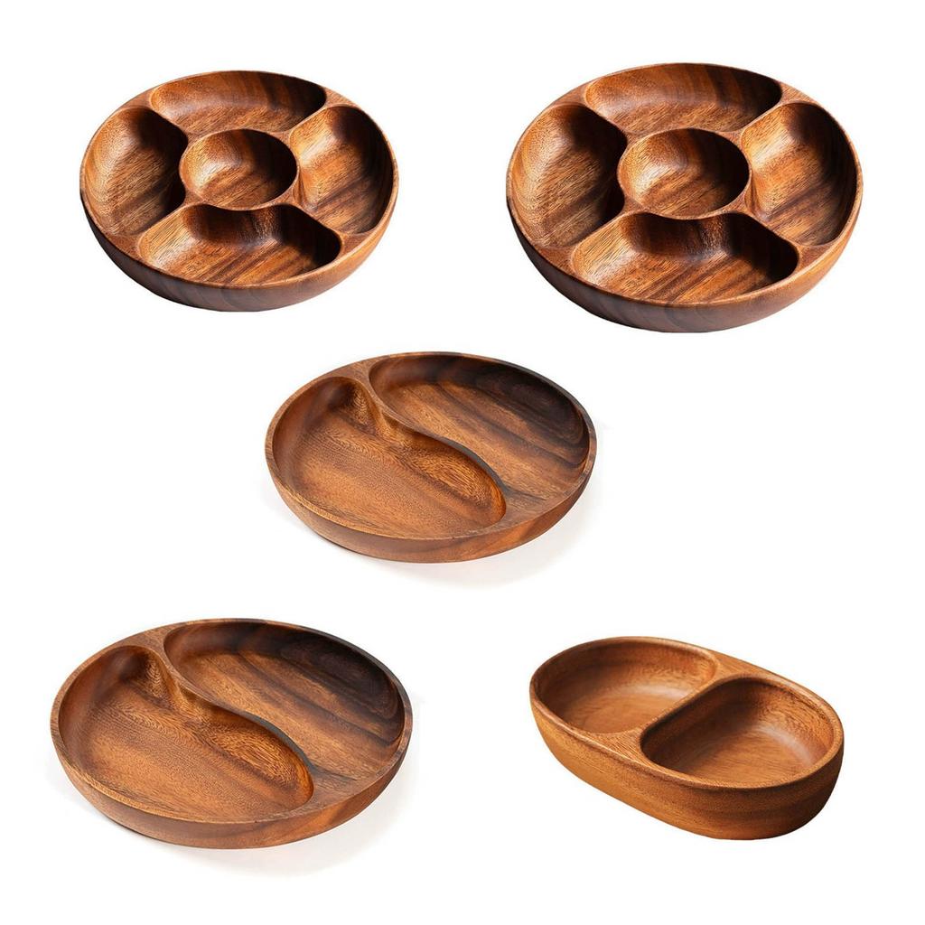 Wood Divided Servings Tray Dinner Platters Round Candy Tray Fruit Plate for Party Dishes Snacks Dried Fruit Easy To Use