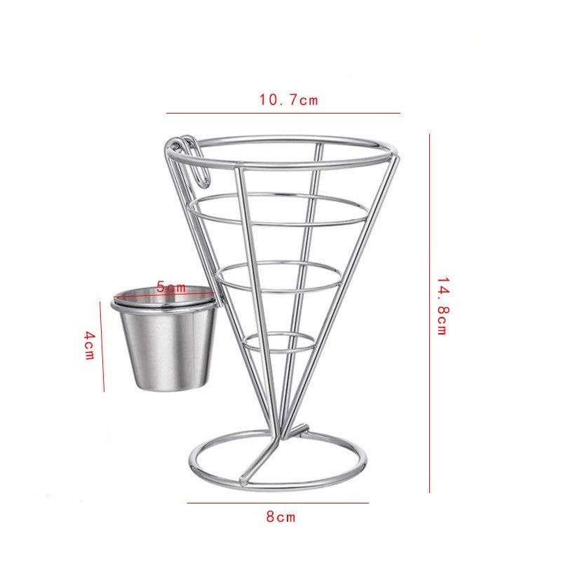 French Fries Stand with Sauce Set Rust Proof Metal Chip Cup Holder Fried Chicken Display Rack Basket Party Kitchen Supply