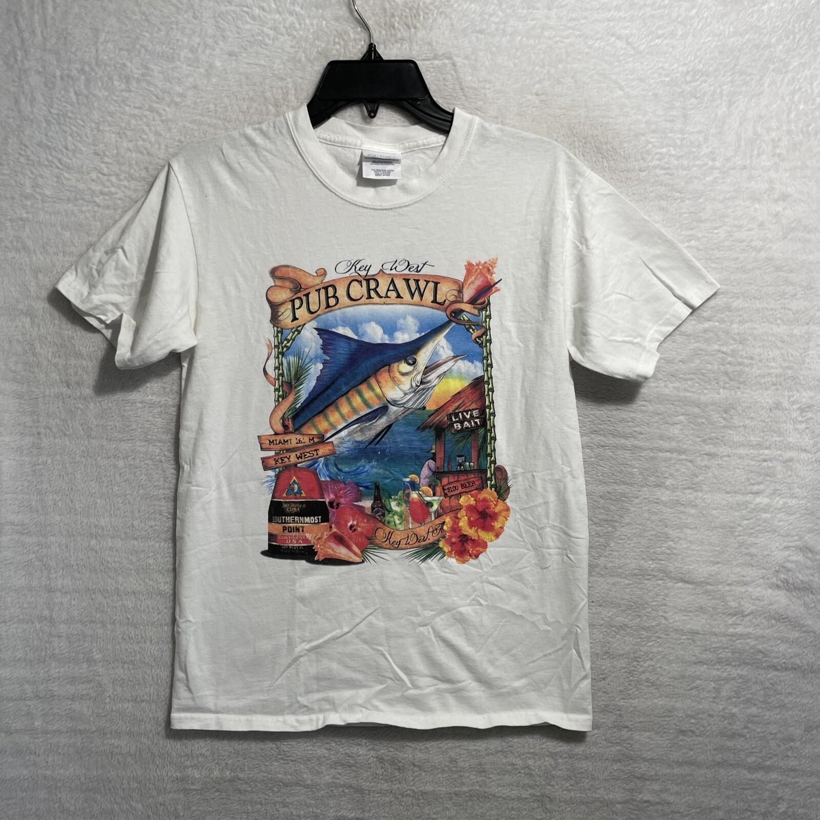 Key West Pub Crawl Shirt Mens Small Graphic Crew Neck Short Sleeve White S разноцветный