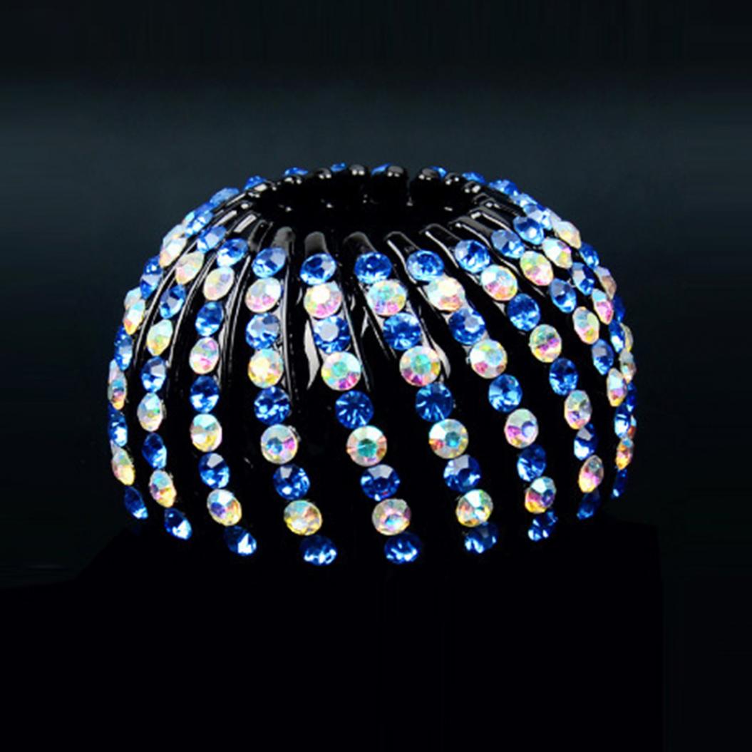 

Птичье гнездо со стразами, расширяющийся хвост, держатель для булочки, ручка, коготь, аксессуар для волос M синий