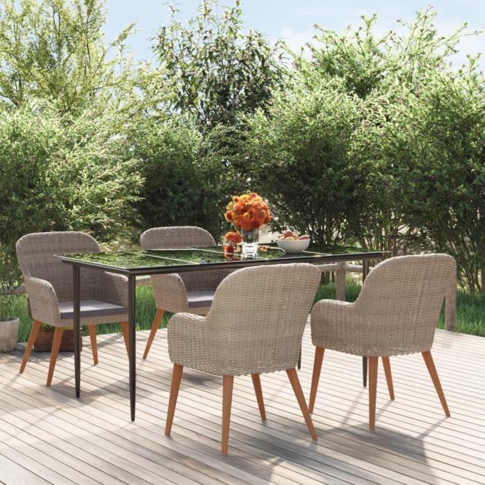 3156730 vidaXL Mobilier de salle à manger de jardin et coussins 5 pcs Marron