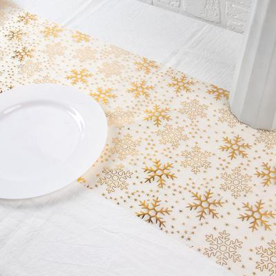 Sparkle Gold Snowflake Thin Table Runners Roll Sequin Glitter Metallic Foil Thin Mesh Winter Wedding Christmas Party Table Decor