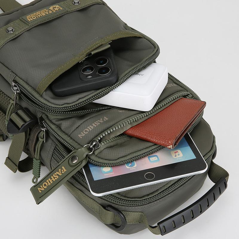 Casual Multi Pockets Men Chest Bag Shoulder Bag Multifunction Sports Message Bag Solid Color Cloth Crossbody Bag Travel