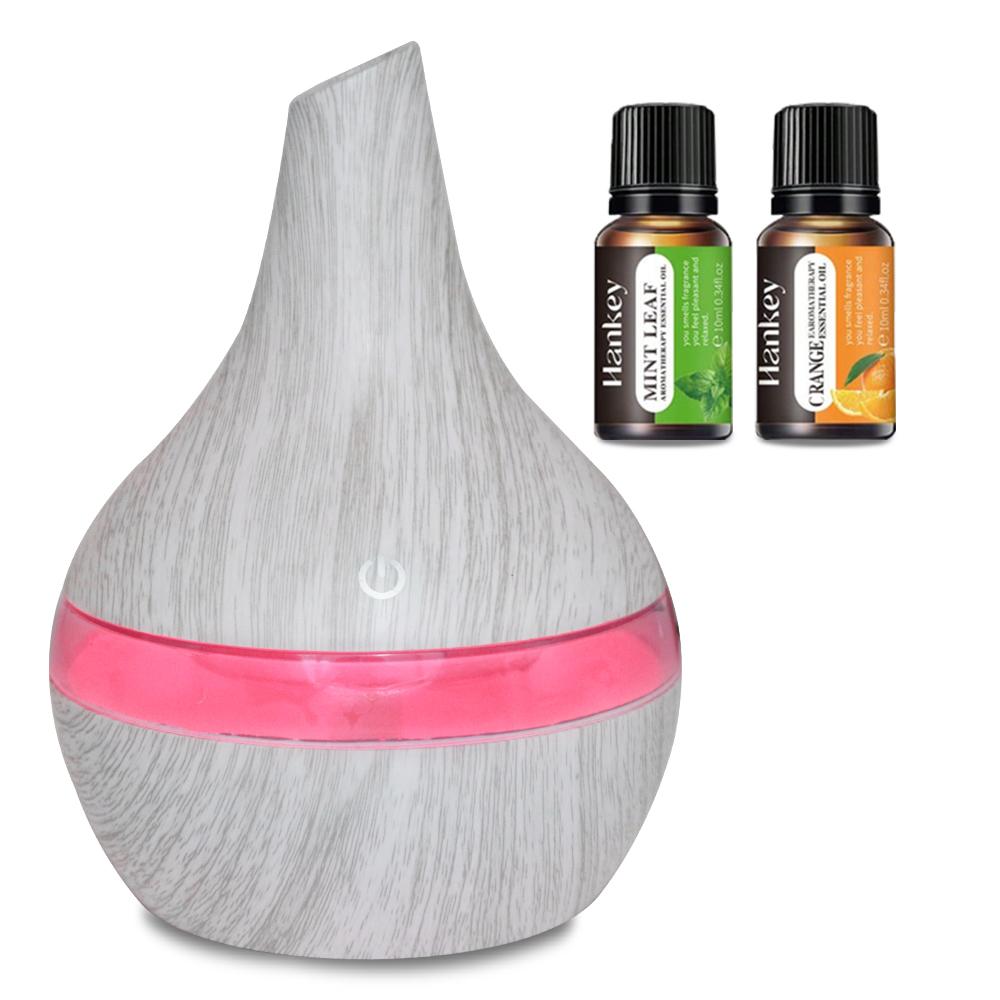 

300ml Wood Grain Essential Oil Diffuser & Humidifier USB Powered, Ultra Quiet Aromatherapy Diffuser with 2 Oils, Stylish Home & 300ml білий