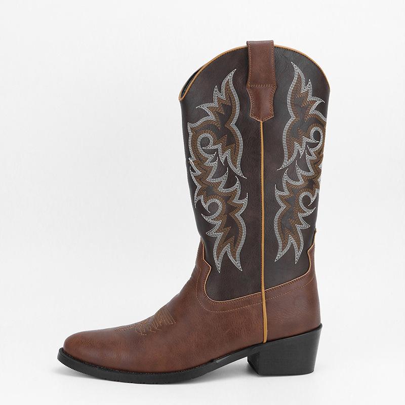 Fashion Handmade Men Cowboy Boots New Slip on Men Riding Boots Embroidery Western Boots Pointed-toe Mid-calf Male Boot Botas Para Hombre