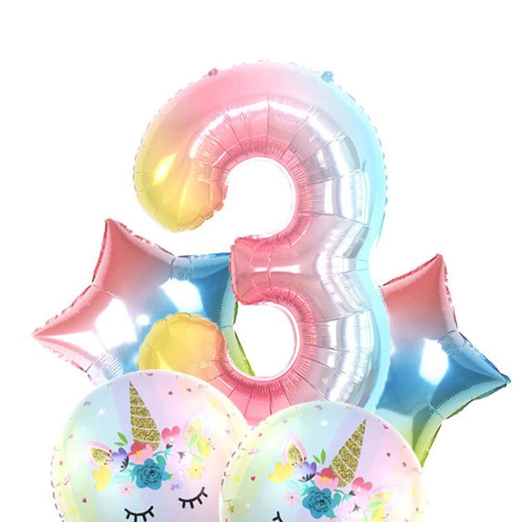 

Новый 5 шт. 40-дюймовый градиентный цифровой набор единорогов, воздушный шар из алюминиевой пленки, украшение для дня рождения, украшения из алюминиевой фольги