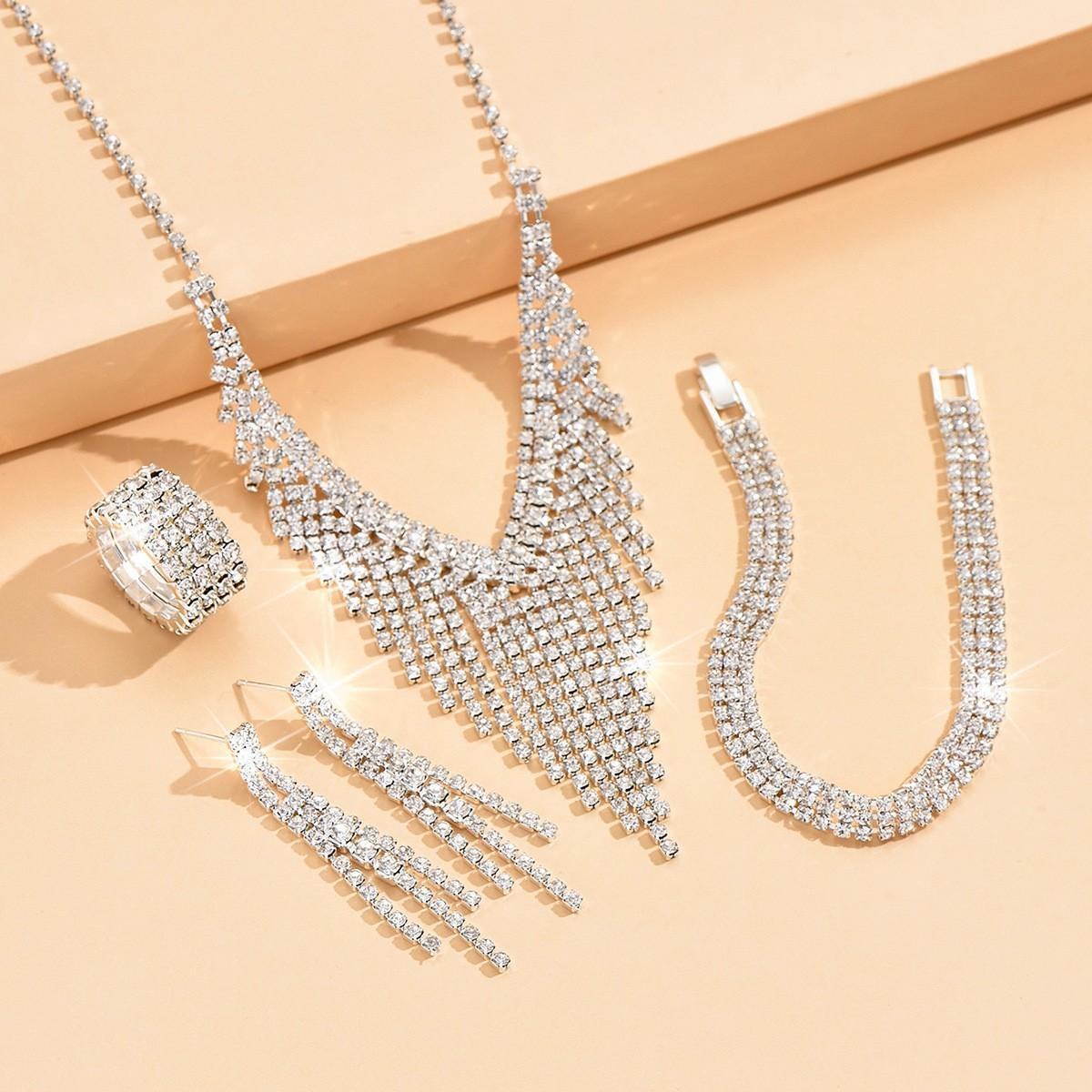 

Комплект свадебных украшений Свадебное ожерелье Серьги Браслет Кольцо Комплект аксессуаров