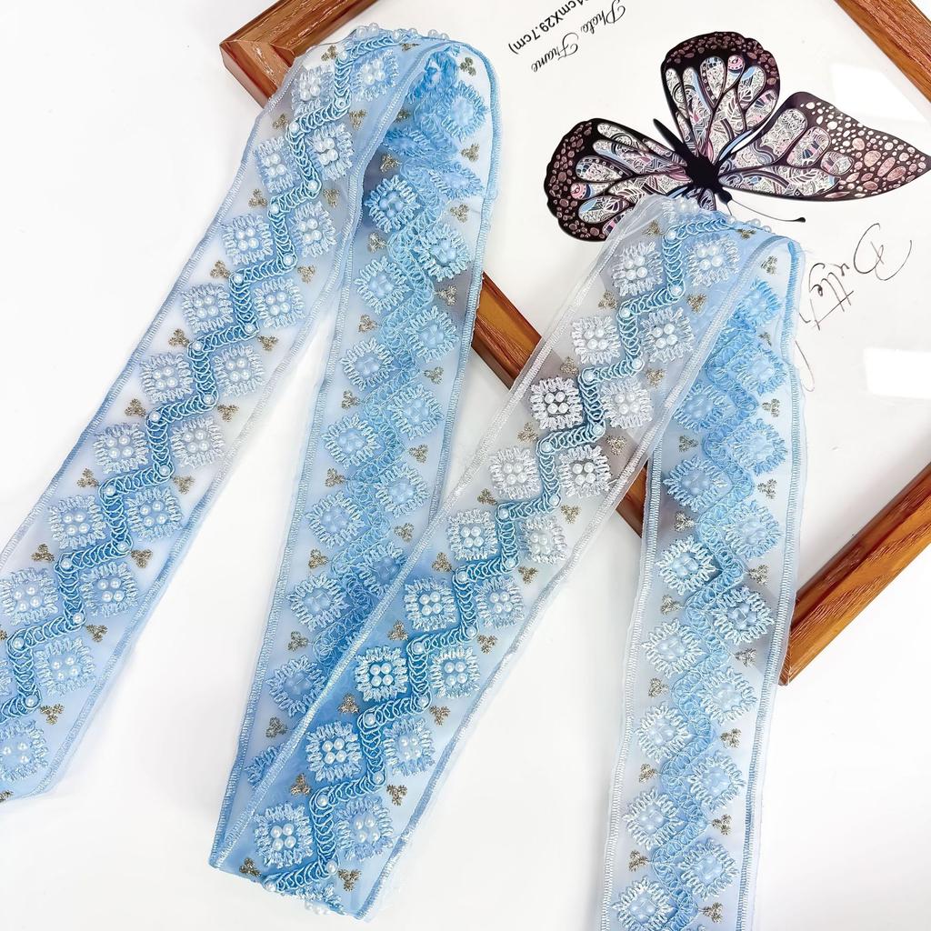 6Cm Heavy Industry Bead Embroidery Sequins Lace Barcode Hanfu Dress Skirt Clothing Lace Accessories