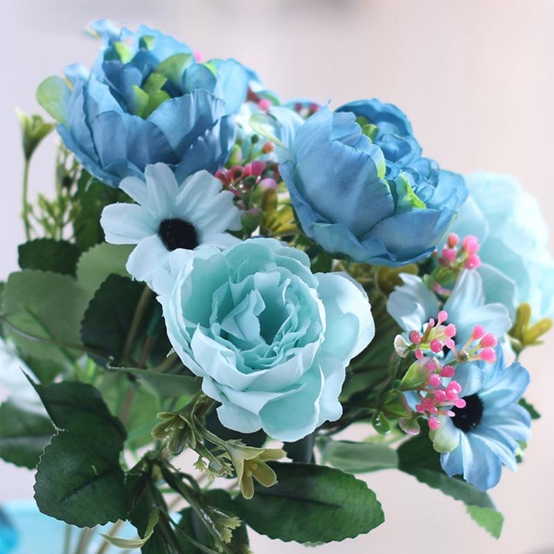 

2 букета Искусственные цветы пиона 30 см Шелковый свадебный букет Искусственные цветы ромашки для свадьбы Декор для дома и вечеринки синий