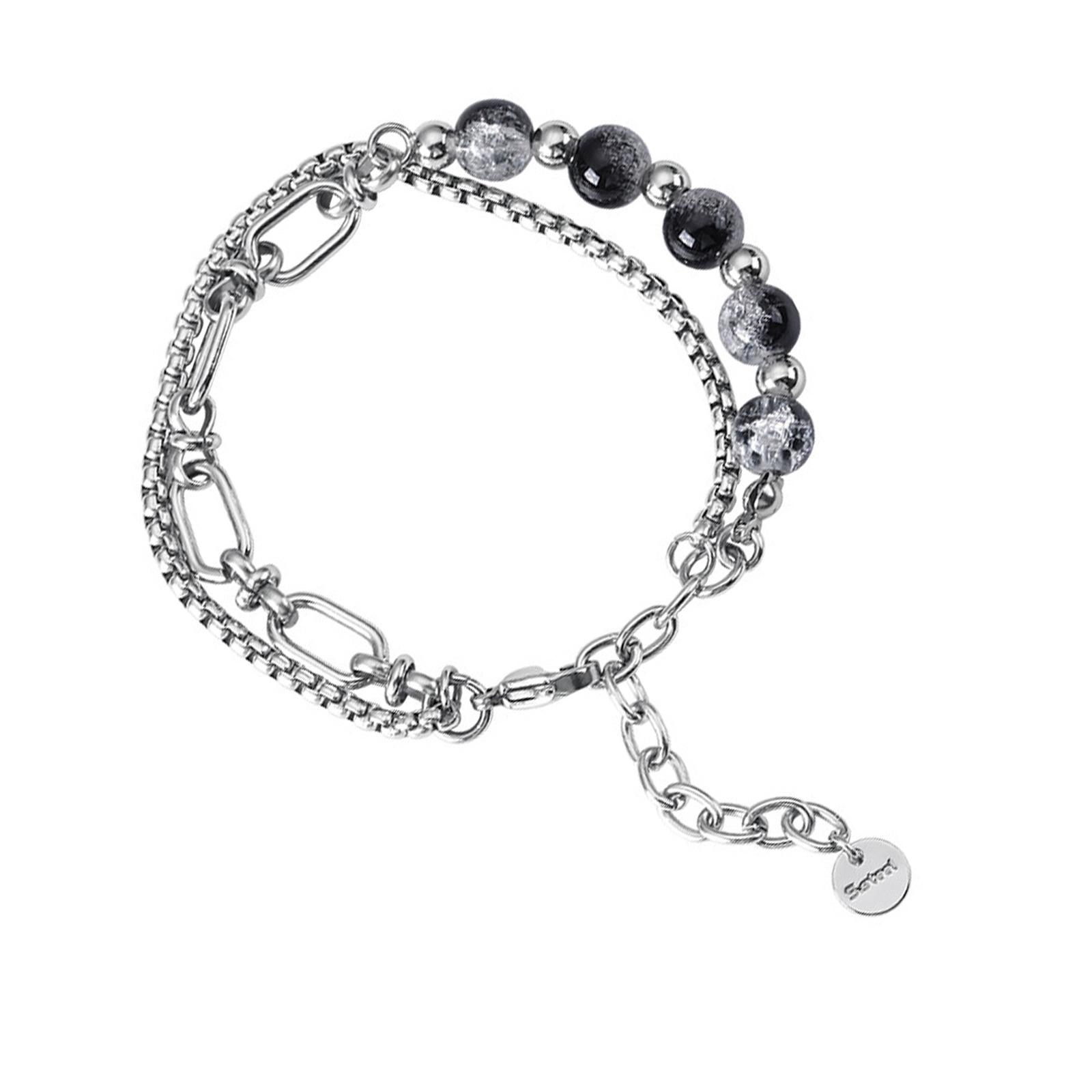 

Браслет из титановой стали двухслойный браслет из бусин браслет-цепочка подходит для мужчин и женщин модная бижутерия подарок