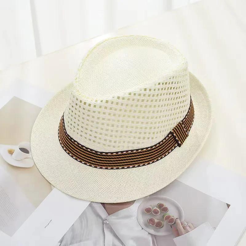 Men Wide Brim Braided Straw Sun Hat Panama Jazz Hat Summer UV Protection Breathable Mesh Beach Outdoor British Style Cowboy
