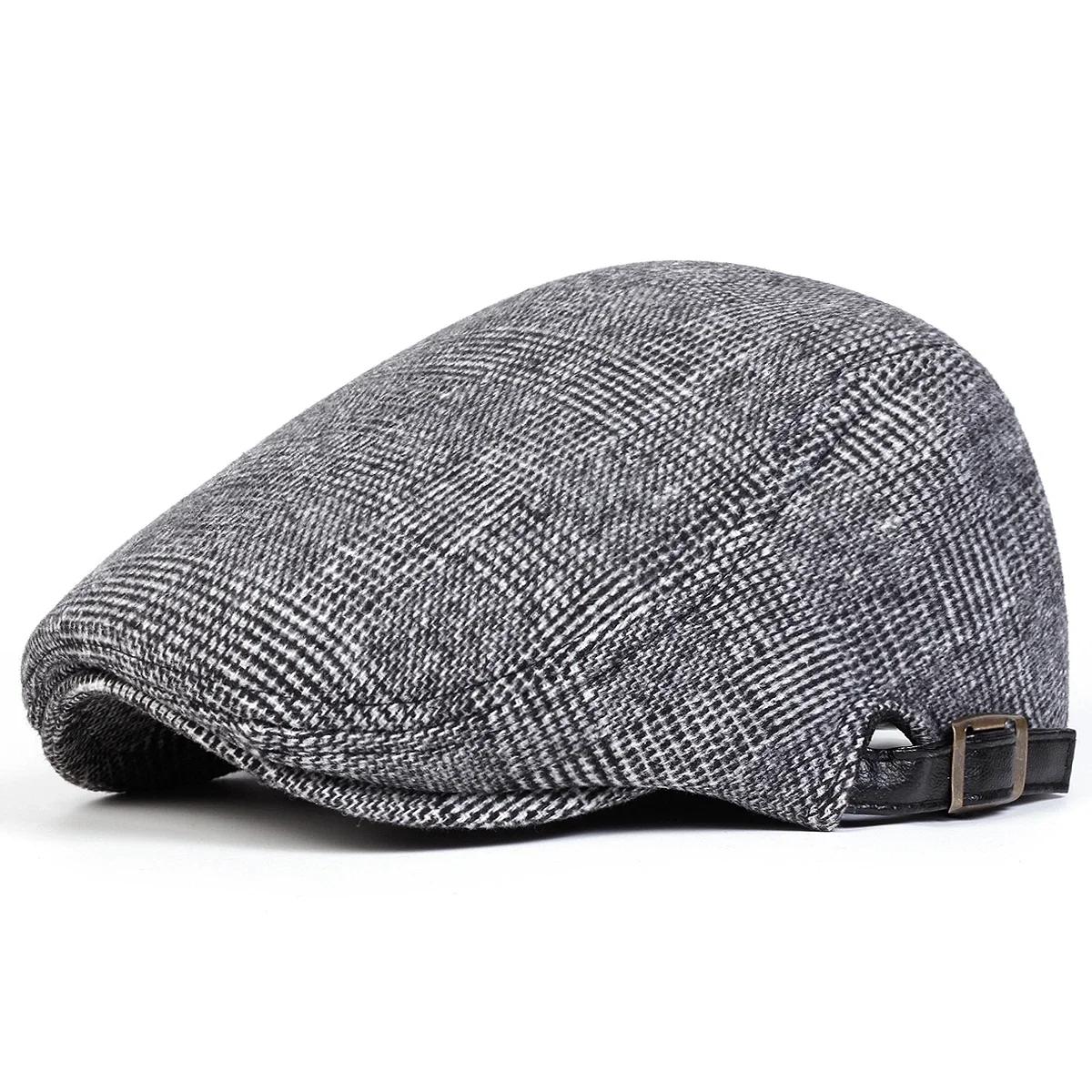 

Unisex Vertical Grid Pattern Newsboy Caps British Painters Hats Autumn Winter Berets Adjustable Flat Peaked Cap Hip Hop Berets