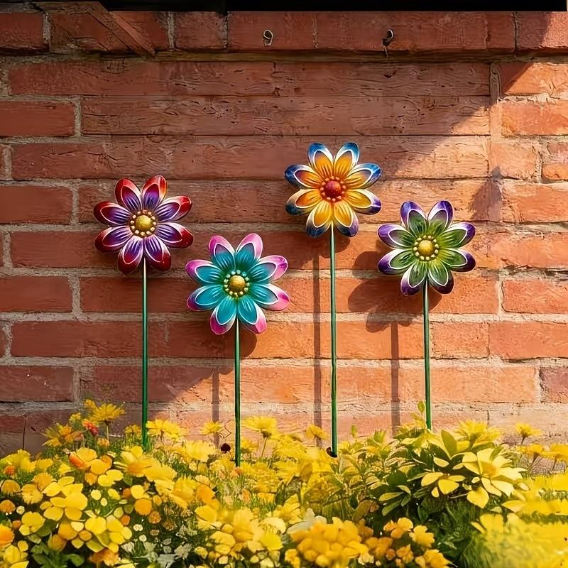 4Pcs Metal Flower Decor Colorful Wrought Iron Flower Stakes For Outdoor Use Easily Inserted Into Flower Pots And Flower Beds