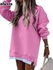 Autumn Fashion Patchwork Side Zipper Design Set Sweatshirt for Women
